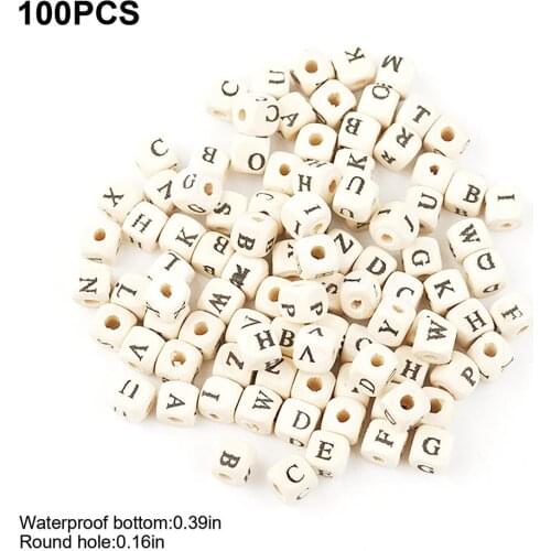 100Pcs 10mm Wooden Letter Beads Random DIY Dummy Chain Nursing Necklace Wood Alphabet Teeth Beads Decorative Letters Crafts