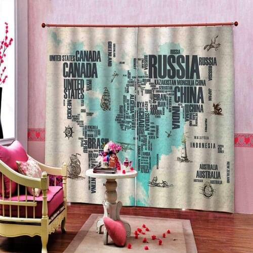 Home interior Decor Vintage letter map Curtain For Living room Bedroom Geometric image Blackout Window Sets 2 Panels With Hooks