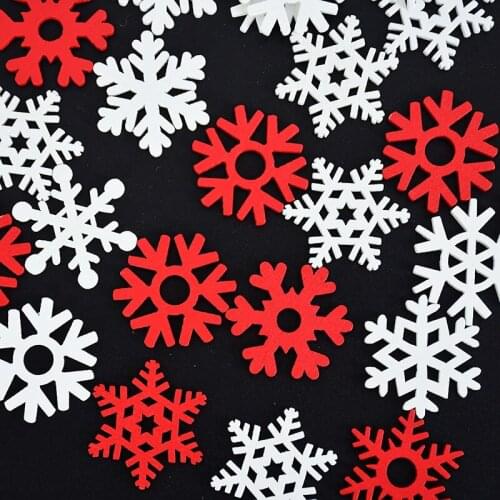 50pcs Mix Shape Wooden White Red Snowflakes Christmas Ornaments Xmas Wood Pendants New Year Christmas Decorations For Home