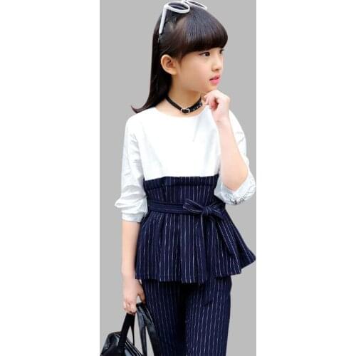 Children Clothes Striped Pants & Blouses Girl Clothes Patchwork Children Clothes Girl Autumn Winter Korean Kids Suit For Girls