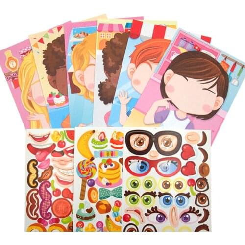 Kids DIY Stickers Puzzle Games Make-a-Face Princess Animal Dinosaur Assemble Jigsaw Children Recognition Training Education Toy