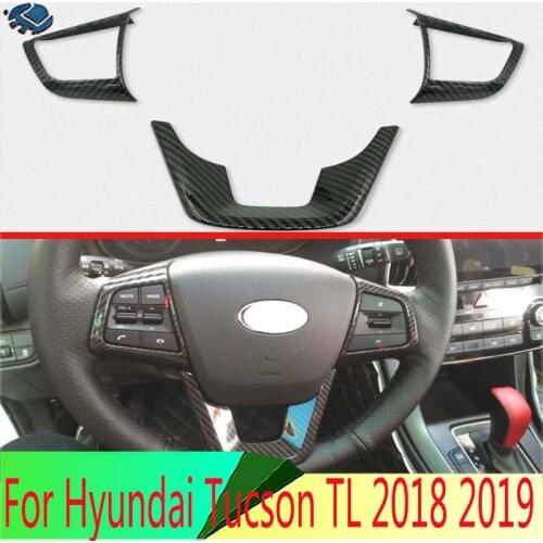For Hyundai ix35 2018 2019 Carbon Fiber Style Steering Wheel Panel Cover Bezel Trim Insert Badge Molding Garnish