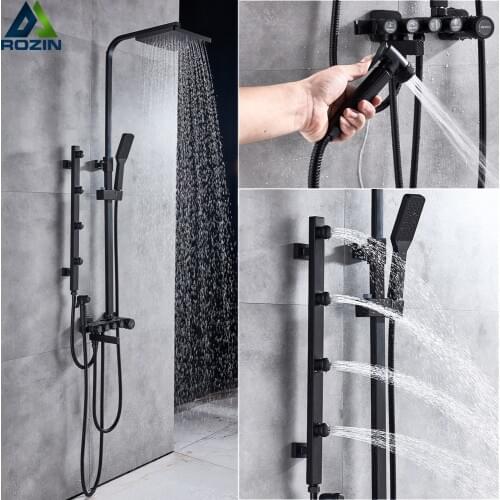 Black Shower System Height Adjustable Massage Jet Shower Mixers Rainfall Shower Head Brass Bidet Sprayer Head Bath Shower Faucet