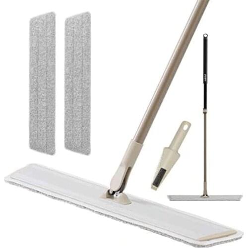 Microfiber Lightweight Aluminum Plate Plat Mop 2 Reusable Floor Mop Pads and 1 Dirt Removal Scraper for Home and Kitchen