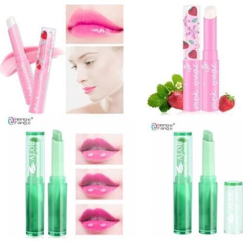 HengFang Aloe Vera & Strawberry Lip Balm Temperature-changed Lip Gloss Moisturizing Waterproof Lasting Protection Lipstick TSLM1