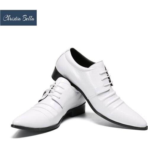 Christia Bella Classic Modern Formal Oxford Lace Up Dress Shoes for Men Genuine Solid Color Pointed Toe White Wedding Shoes