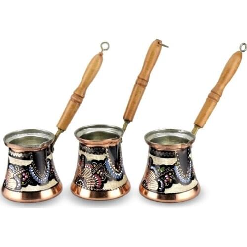 SONAYCOPPER Rose Flower Handmade Turkish Copper Coffee Pot