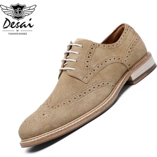 DESAI 2019 New Business Dress Shoes Men Genuine Leather Casual Shoes Carved Brogue Gentleman Shoes Formal Men Wedding Shoes