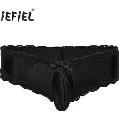 IEFiEL Mens Lingerie Lacework Bikini Briefs Underwear Underpants with Bulge Pouch Mens Clothing Sexy Intimates Panties for Men