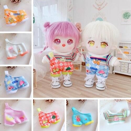 20cm Baby Doll Outfit Plush Dolls Clothes Lovely T-shirt Top Overalls Stuffed Toy Doll Accessories for Korea Kpop EXO Idol Doll