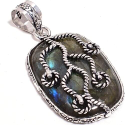Genuine Labradorite Pendant Silver Overlay over Copper , Hand made Women Jewelry gift , P8979