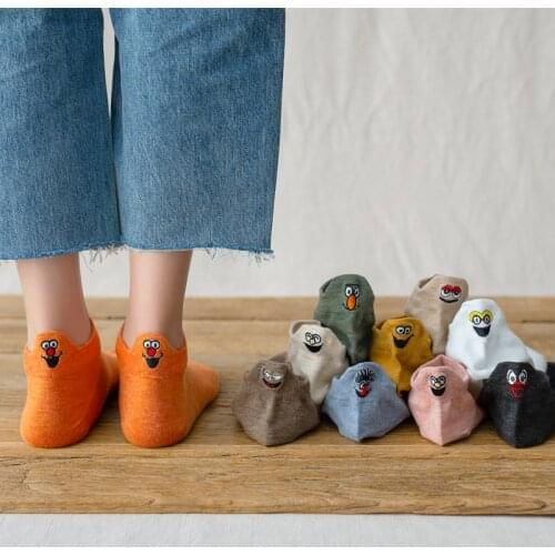 4 Pairs Pack Fashion Ankle Socks Women Cute Funny Embroidered Candy Color Cotton Socks Casual Solid Socks Creative Cartoon Socks