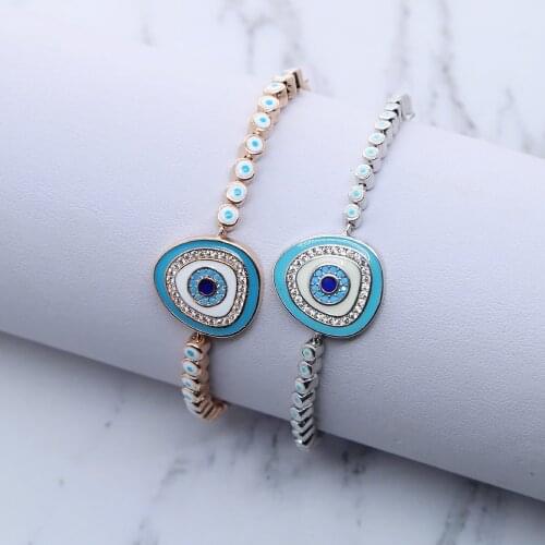 Wholesale New arrived lucky turkish enamel Blue Evil Eye cubic zirconia Bracelet for Women charm djustable Bracelet jewelry gift