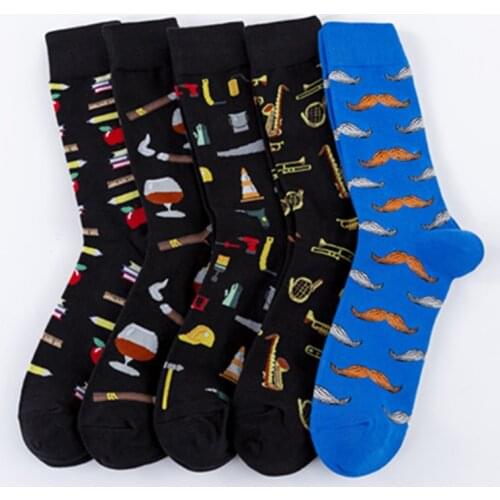 Autumn Winter Cool Art Crew Socks Funny Toolkit Wine Musical Instruments Beard Street Socks Men Antiskid Breathable Casual Socks