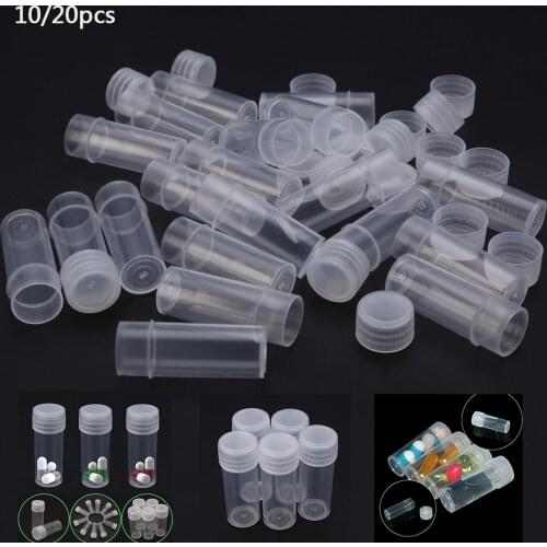 10/20Pcs 5ml Plastic Sample Bottle Small Bottle Test Tube Mini Bottles Storage Containers White Refillable Bottle Make Up Jar