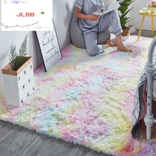 Rainbow carpet gradient tie-dye plush rug living room coffee table pad carpet bedroom bedside bay window rug baby crawling mats