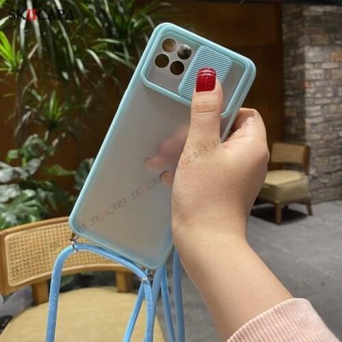 Crossbody Strap Necklace Lanyard Phone Case For OPPO Reno 5 Pro 4F 4 Lite F17 Pro Translucent Slide Camera Lens Protection Cover