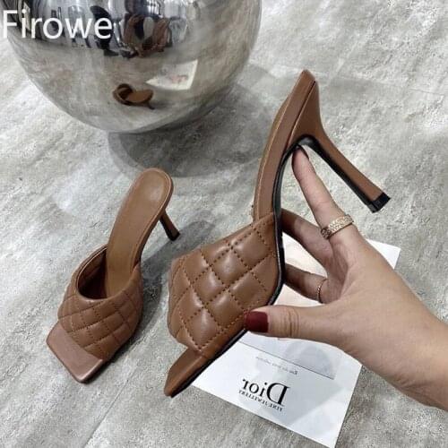 Firowe Summer Women Mules Design Slippers Sandals Square Toe Slides High Heel Slipper Women Sapatos De Mujer Zapatos De Mujer