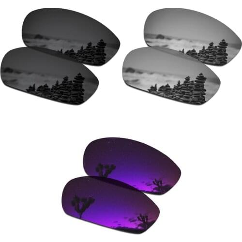 SmartVLT 3 Pairs Polarized Sunglass Replacement Lenses for Oakley Straight Jacket 2007 Black & Silver Titanium & Plasma Purple