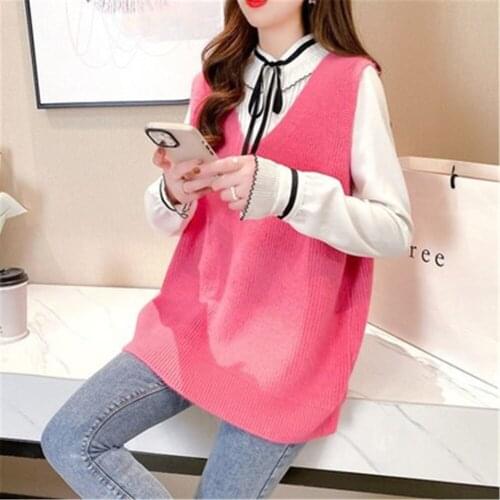 Sweater Vest Female Casual 2021 Autumn New Women V Neck Sleeveless Loose Jumper Tops Womens Knitted Sweater Pullover Vest