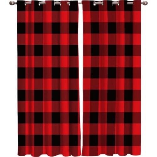 Red Black Checkered Plaid Geometric Window Treatments Curtains Window Curtains Bedroom Kitchen Drapes Living Room Home Decor