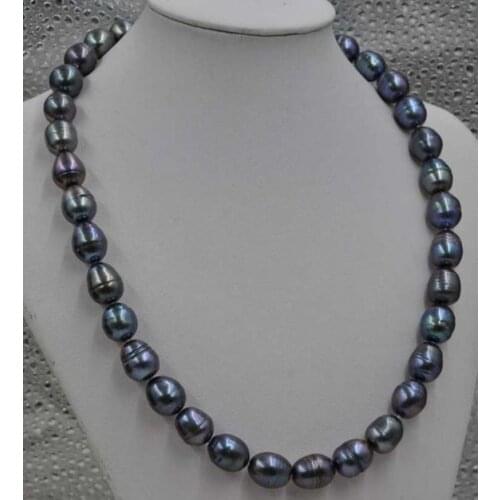 Unique Pearls jewellery Store Black Color 10-11mm Rice Freshwater Pearl Necklace