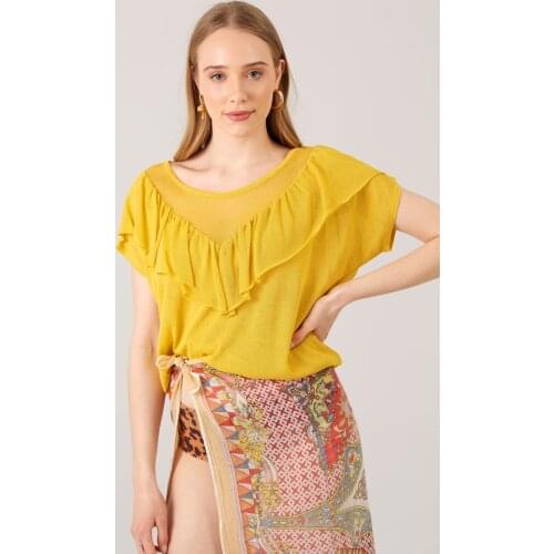 Bike Collar Women Summer Blouse Yellow 40 Size