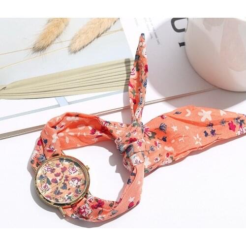 Women Watches Floral Strap Wristwatch Womens Jacquard Cloth Quartz Watch Dress Bracelet elegant watch women farmhouse style