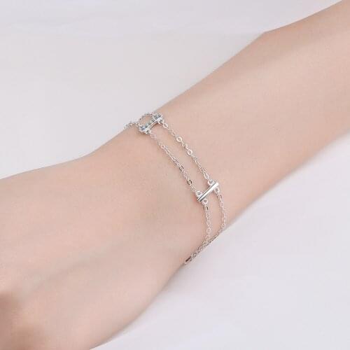 Ladys Minimalist REAL. 925 Sterling Silver Multi-Rows Double layers Geometric Sticks Bar Chain Bracelet Slim Jewelry GTLS316