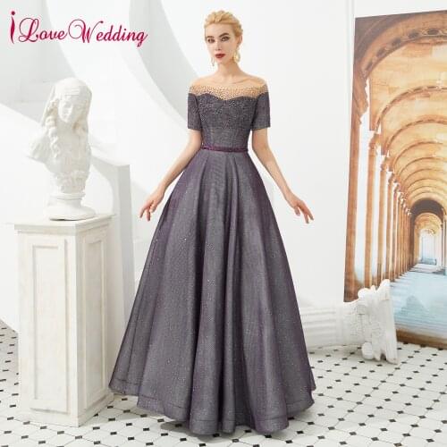 New Fashion 2020 Illusion Crystal Beaded Formal Evening Gown Custom made Short Sleeves A Line Shiny Evening Dress Long