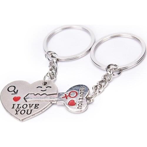 1 Pair Couple I LOVE YOU Letter Keychain Heart Key Ring Silvery Lovers Love Auto Key Chain Souvenirs Valentines Day