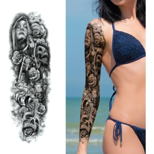 1pcs Large Arm Sleeve Fake Tattoo Lion Rose Waterproof Temporary Tattoo Stickers Wild Wolf Skull Water Transfer Men Tatto