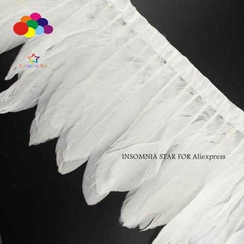 2M Dyed White Goose Feather Trims Real Geese Feather Fringes Ribbons Dress Belt