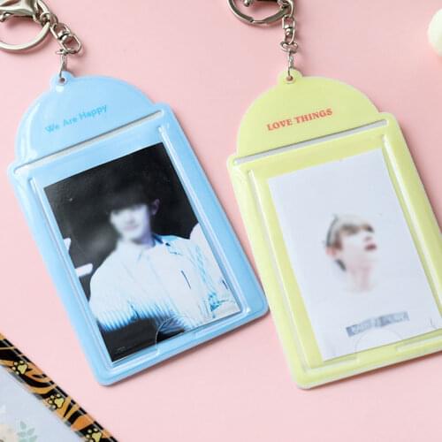 3 Inch Cartoon Photo Card Holder 2 Pockets PVC Picture Pockets with Key Chain for Mini Photo Sticker & Name Card Photos Bag