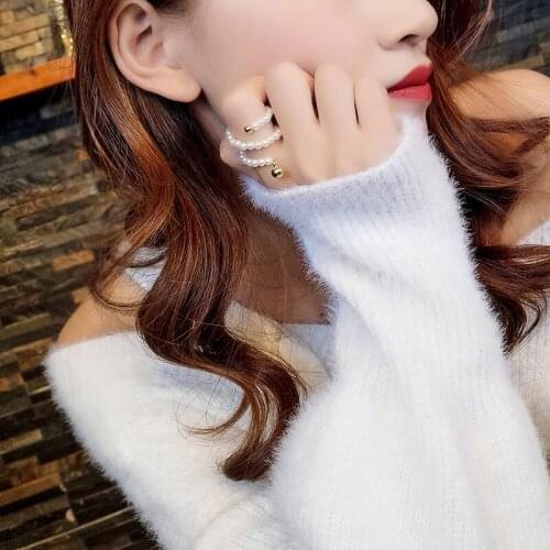 Multi Fake Pearl Beads Imitation Pearl Rings Jewelry Pearl Rings Settings Women DIY Pearl Rings Components 3Pcs