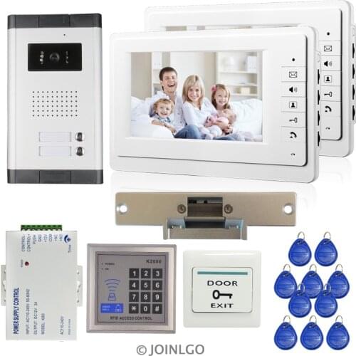 7'' Monitor Video Door Phone Intercom System IR Night Vision Camera Doorbell RFID Access Control Unlock for 2 3 4 Apartment
