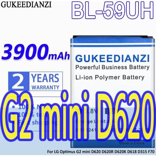 High Capacity GUKEEDIANZI Battery BL-59UH 3900mAh For LG Optimus G2 mini D620 D620R D620K D618 D315 F70 BL 59UH