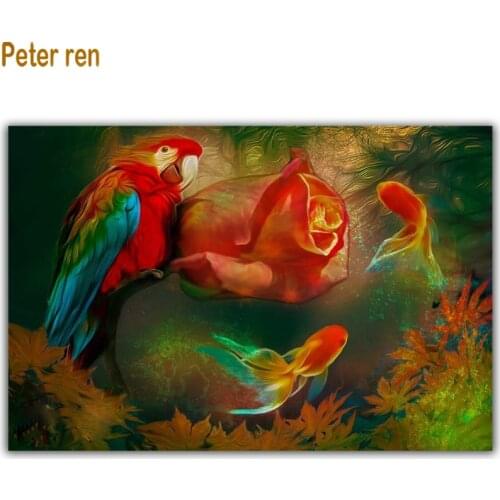 Diy Diamond painting cross stitch animal Square/Round icon Mosaic Rhinestones full embroidery Wall painting Parrot rose goldfish