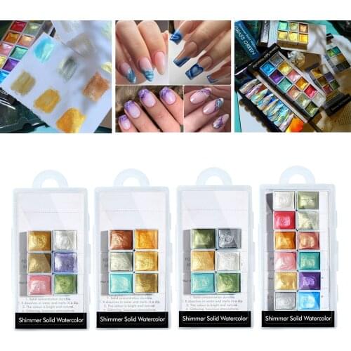 6 Colors Shimmer Solid Watercolor Palette DIY Nail Art for Artists Beginners Watercolor Powder Nail Art Pigment Manicure