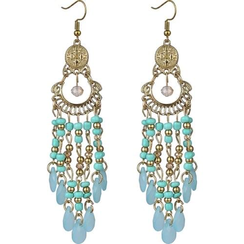 Bohemian Handmade Drop Dangle Long Earrings for Women Beads Gold Color Geometric Vintage Jewelry Earrings boucle d’oreille