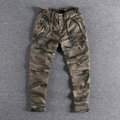 Three dimensional cutting Slim small straight tube tooling casual pants mens trend youth camouflage army brigade trouser 0985