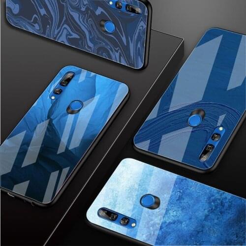 Blue art Tempered Glass Phone Case For Huawei honor 8X 9 10i 20i 20Lite 20Pro 30 Pro Cover Shell