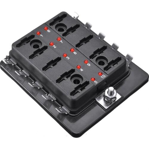 DC 12V 24V 10 Way Blade Car Fuse Box Holder with LED Warning Light for Car Boat Marine Trike Car Fuse Box Fuses Kit