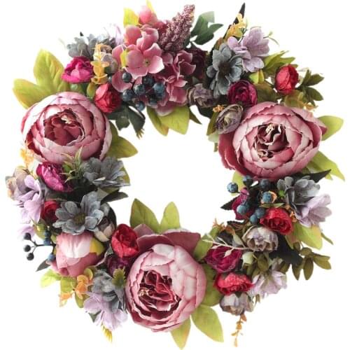 Decoration Garland Silk Flower Artificial Flowers For Front Door Outdoors Rose Wreath Home Decor Festival Party Wedding Wreath