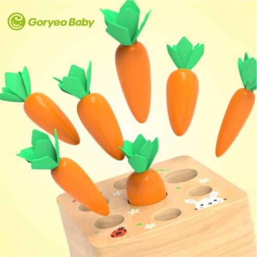 Montessori Baby Toy Wooden Toys Set Pulling Carrot Shape Matching Size Cognition Baby Toy Educational Toy for Children Kids Gift