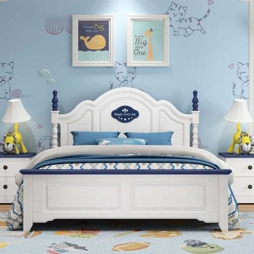 Childrens bed boys and girls single bed teenager 1.35 meters oak solid wood double bed