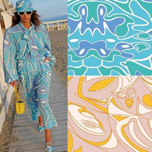 European and American brand new elegant line stretch satin womens clothing advanced custom digital printing fabric