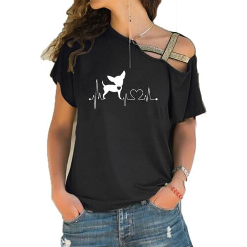 Heartbeat Chihuahua Dog Lovers Girlfriend Gift T Shirt Heartbeat Paw Dogs Tshirt Women Short Sleeve Irregular Top Tees