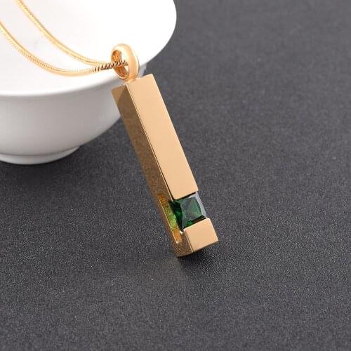 IJD9726 Stainless Steel Cremation Keepsake Gold Square Crystal Pendant for Ash Urn Souvenir Memorial Necklace Jewelry