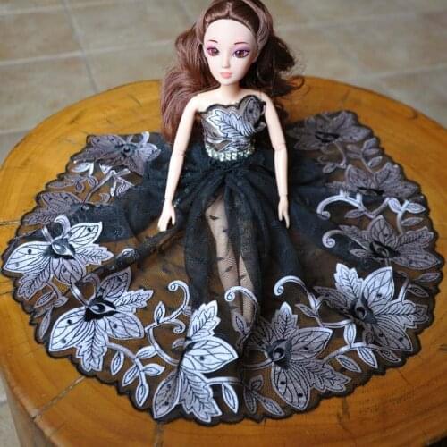 20Meters Rose Flower Exquisite Lace Trim Black Wedding Embroidered Diy Handmade Patchwork Ribbon For Sewing Supplies 20cm Wide